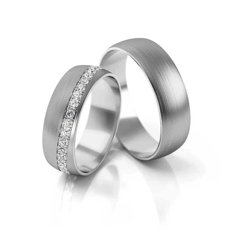 Minimalistické snubní prsteny z bílého zlata se zirkony 6mm