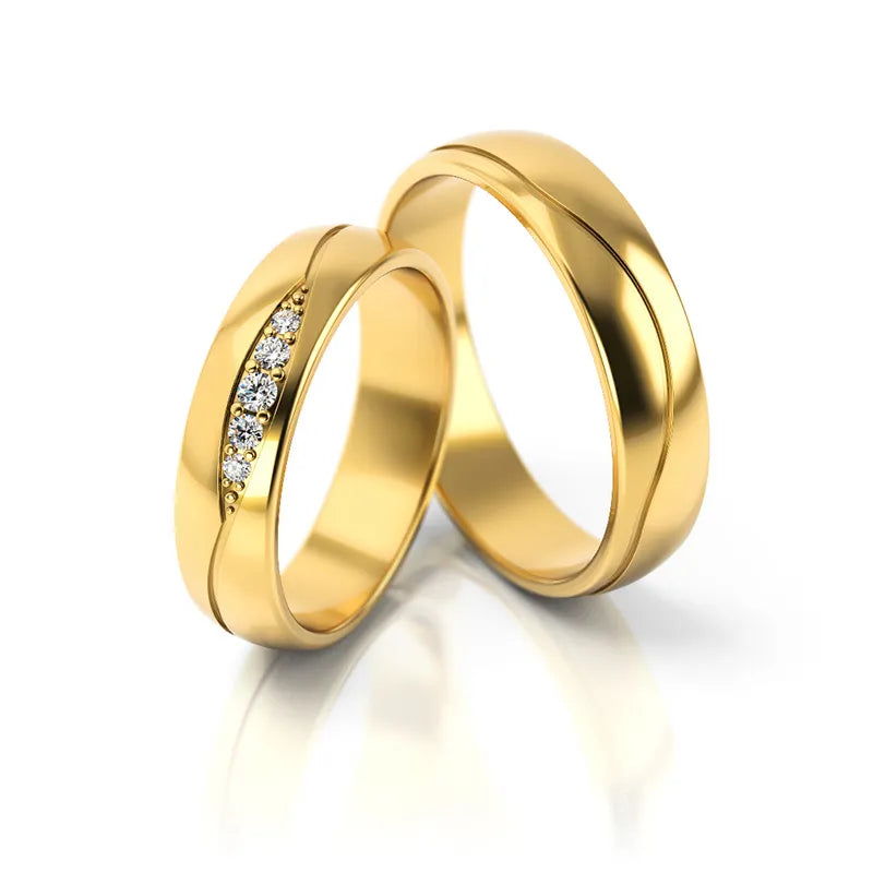 Classic Gold Wedding Bands Rings with Zirconia 5mm