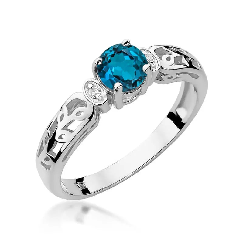 Gold Ring with 0.50ct Topaz London Blue and 0.02ct Diamonds