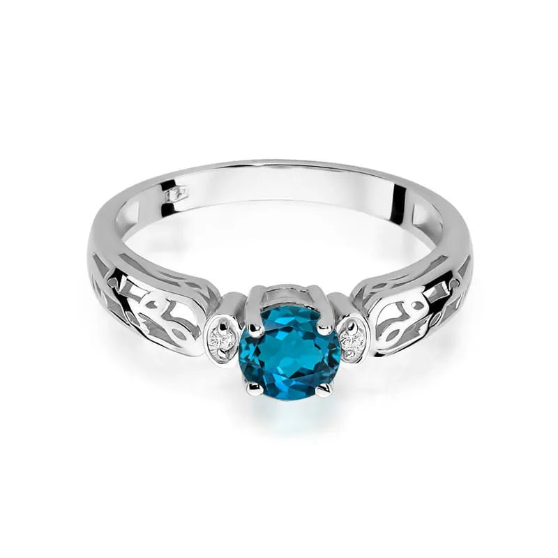 Gold Ring with 0.50ct Topaz London Blue and 0.02ct Diamonds