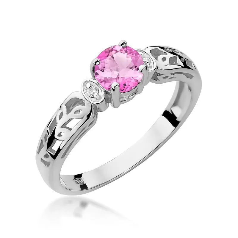 Gold Ring with 0.60ct Pink topaz and 0.02ct Diamonds