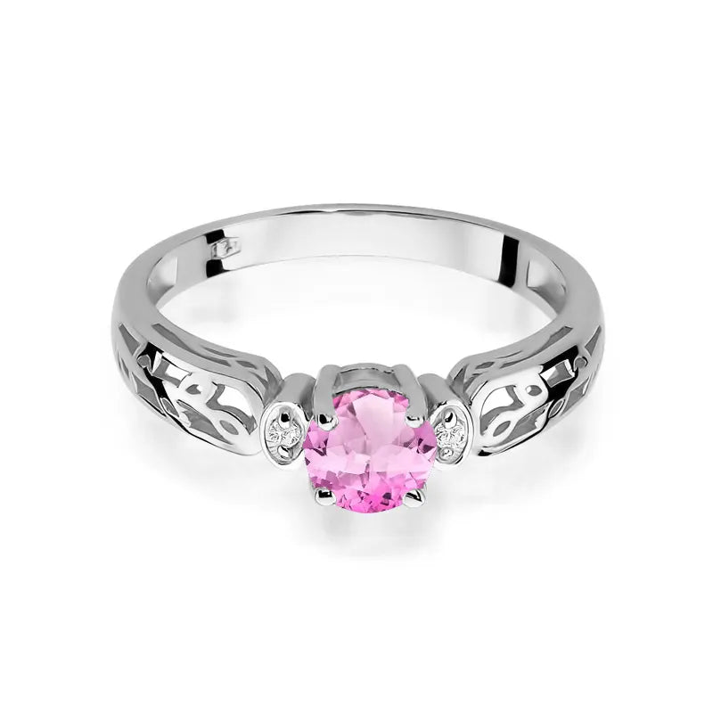 Gold Ring with 0.60ct Pink topaz and 0.02ct Diamonds