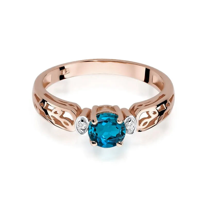 Gold Ring with 0.50ct Topaz London Blue and 0.02ct Diamonds