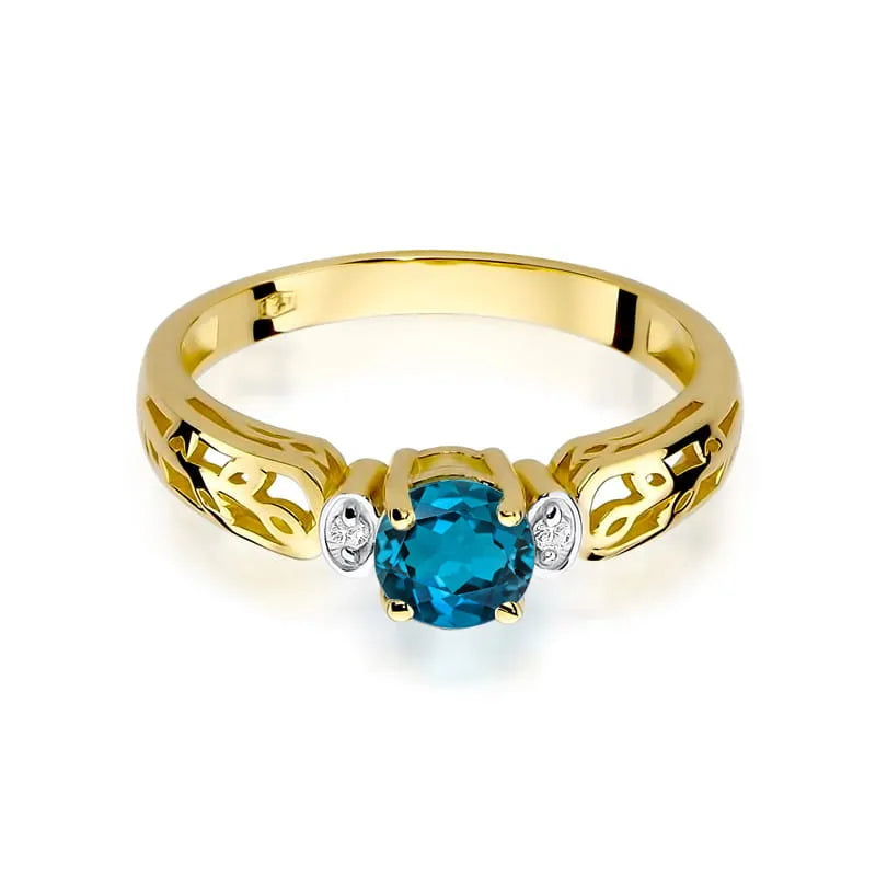 Gold Ring with 0.50ct Topaz London Blue and 0.02ct Diamonds