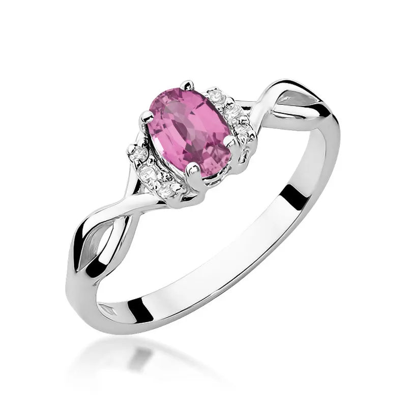 Gold Ring with 0.45ct Pink Sapphire and 0.052ct Diamonds