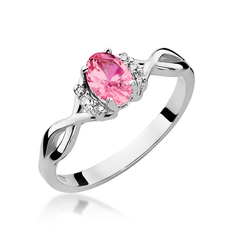 Gold Ring with 0.50ct Pink topaz and 0.052ct Diamonds