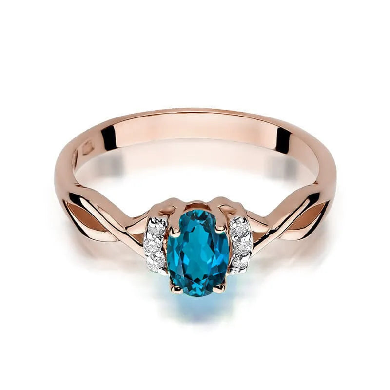 Gold Ring with 0.50ct Topaz London Blue and 0.052ct Diamonds