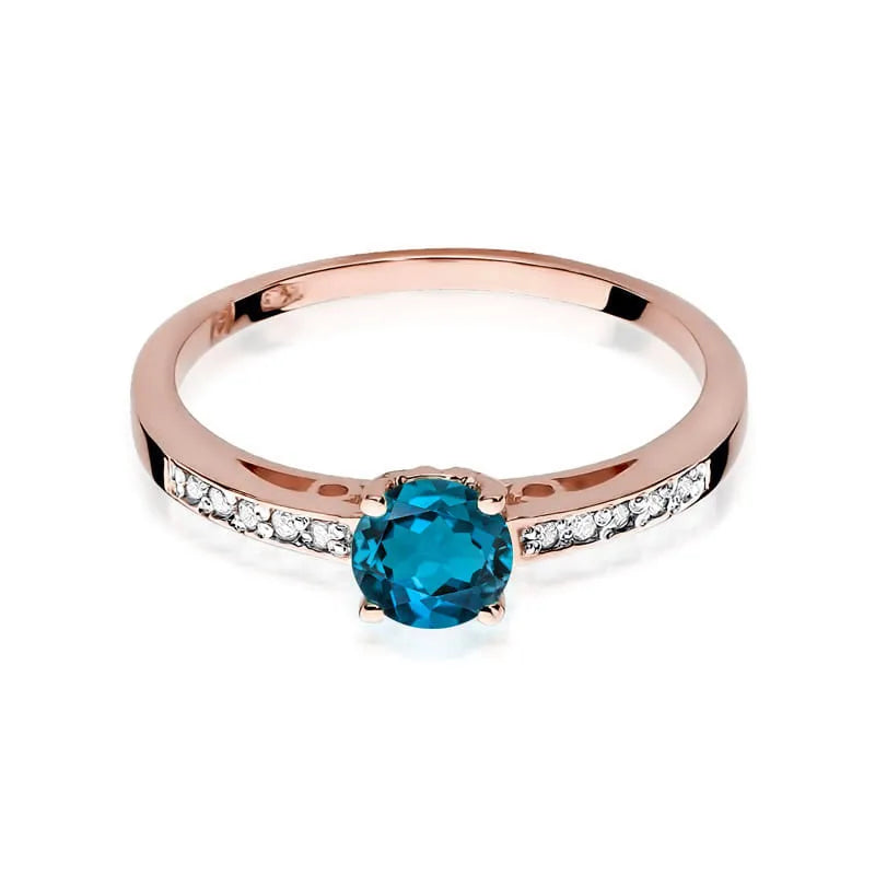 Gold Ring with 0.50ct Topaz London Blue and 0.05ct Diamonds