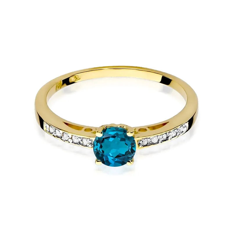 Gold Ring with 0.50ct Topaz London Blue and 0.05ct Diamonds