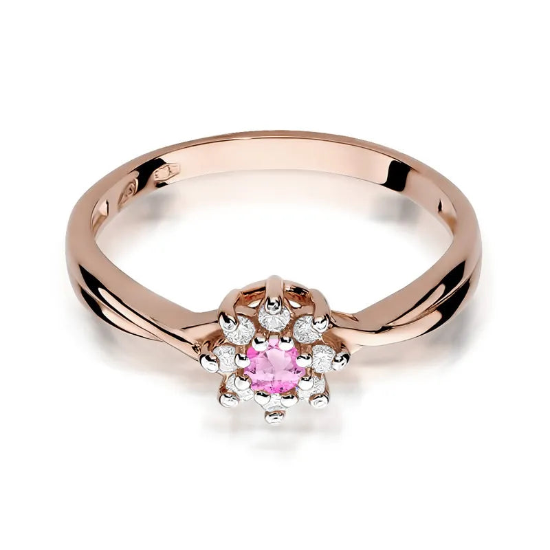 Gold Ring with 0.13ct Pink topaz and 0.116ct Diamonds