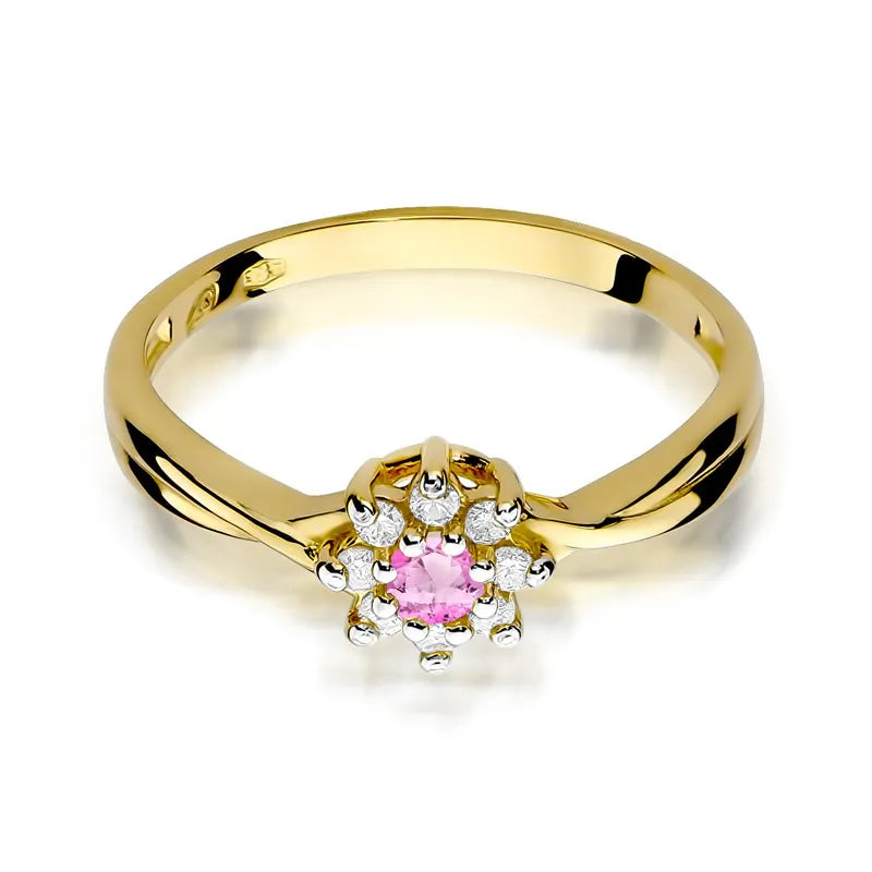 Gold Ring with 0.13ct Pink topaz and 0.116ct Diamonds