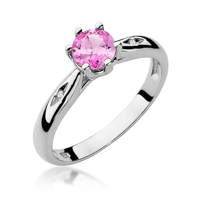 Gold Ring with 0.60ct Pink topaz and 0.01ct Diamonds