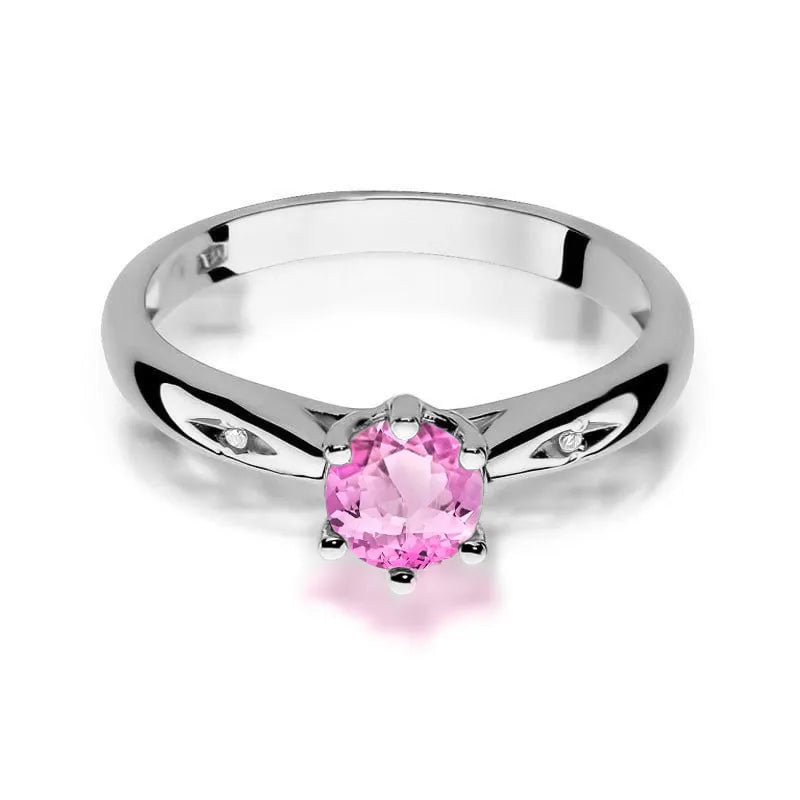Gold Ring with 0.60ct Pink topaz and 0.01ct Diamonds