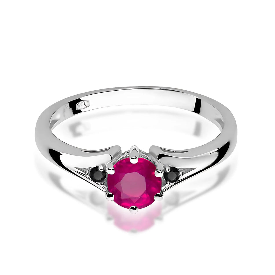 Gold Ring with 0.60ct Rhodolite and Black Diamonds