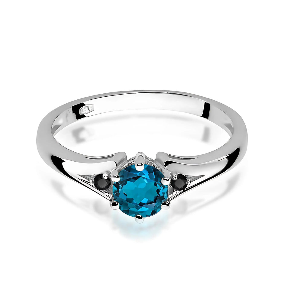 Gold Ring with 0.50ct Topaz London Blue and Black Diamonds