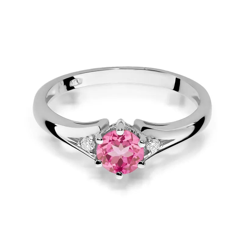Gold Ring with 0.60ct Pink topaz and Diamonds