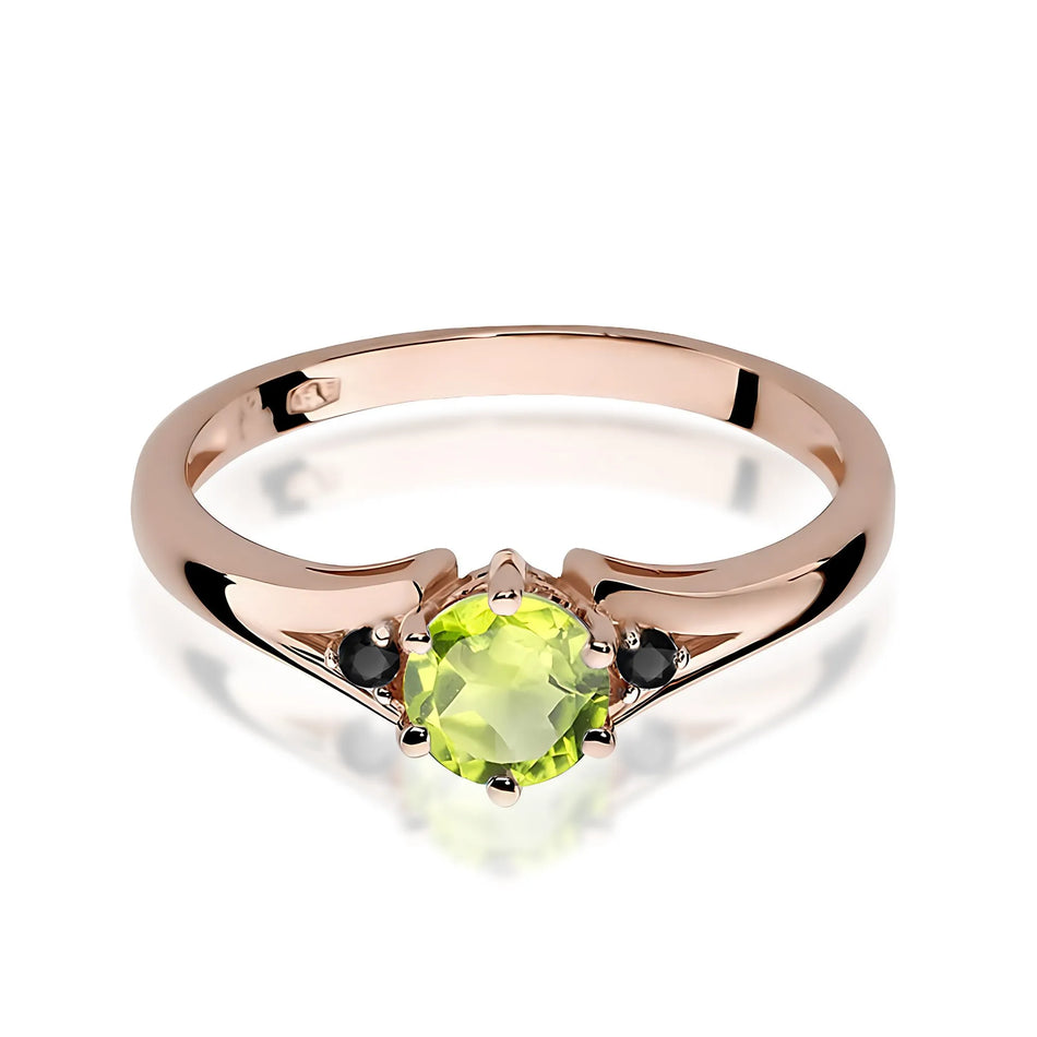 Gold Ring with 0.60ct Olivine and Black Diamonds