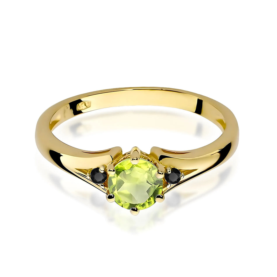 Gold Ring with 0.60ct Olivine and Black Diamonds