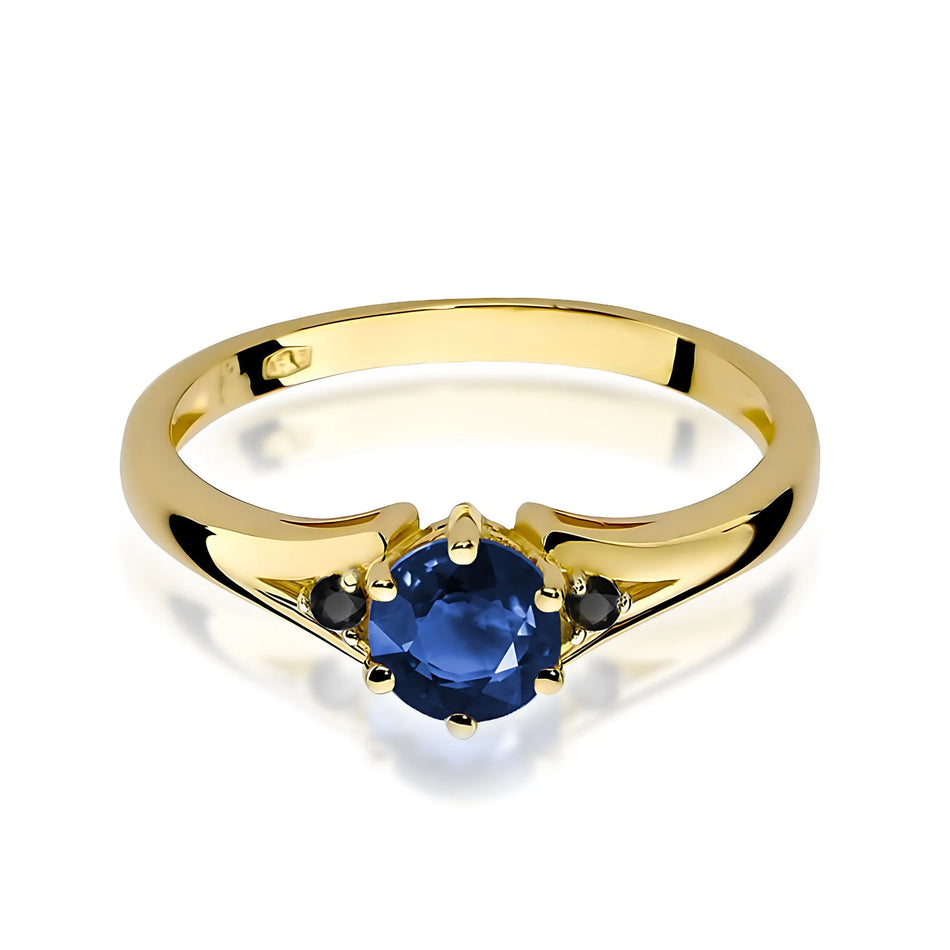 Gold Ring with 0.50ct Sapphire and Black Diamonds