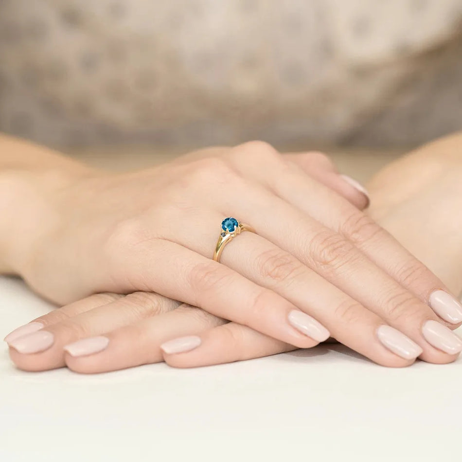 Gold Ring with 0.50ct Topaz London Blue and Black Diamonds