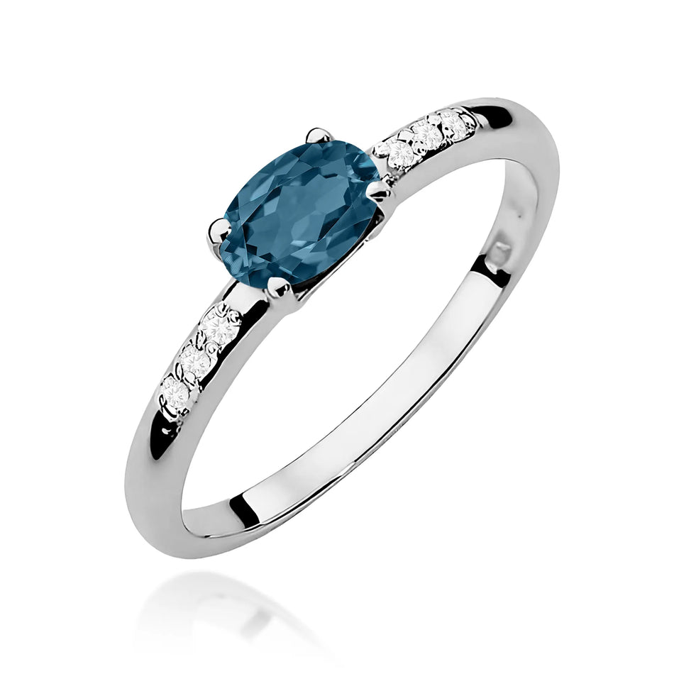 Gold Ring with 0.50ct Topaz London Blue and 0.03ct Diamonds