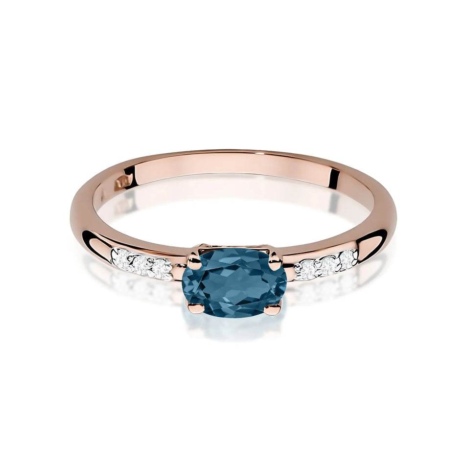 Gold Ring with 0.50ct Topaz London Blue and 0.03ct Diamonds