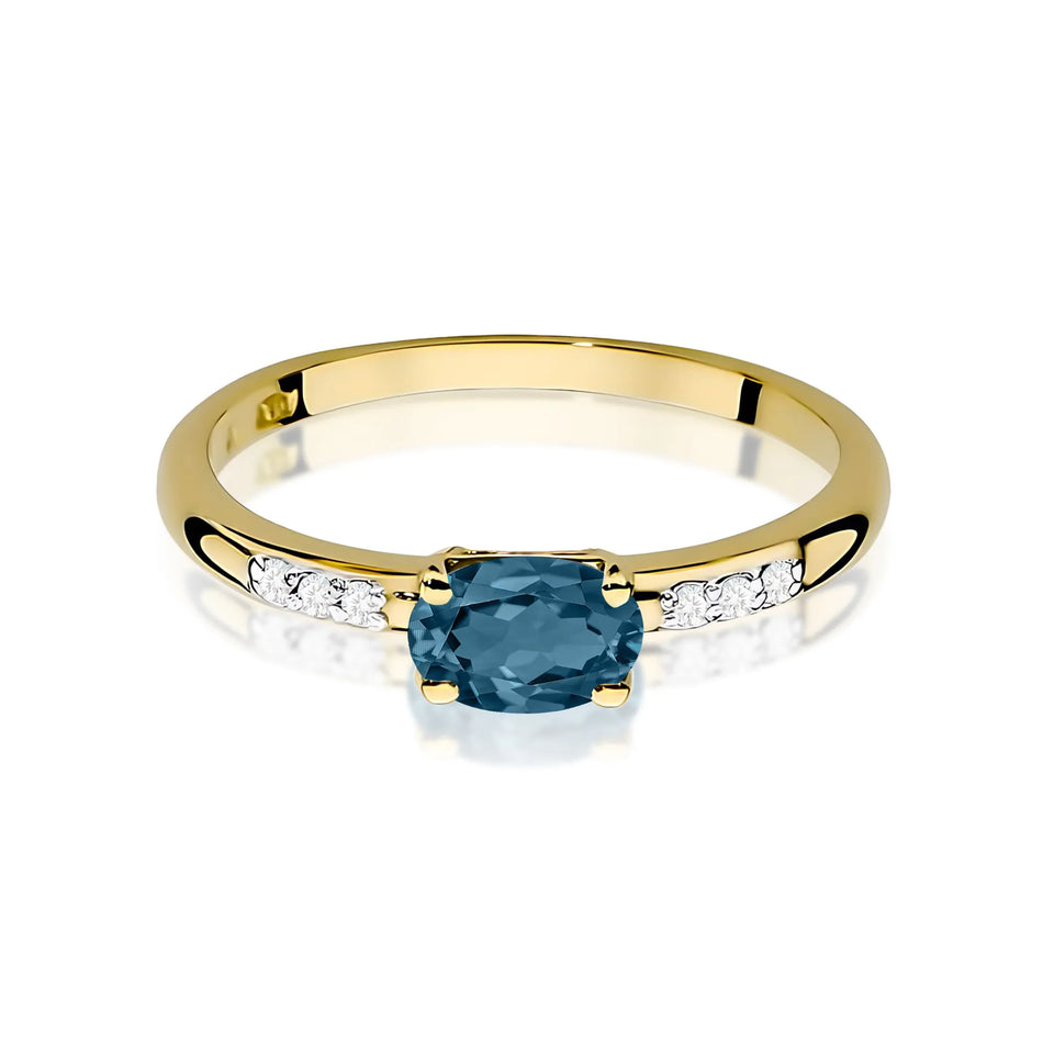 Gold Ring with 0.50ct Topaz London Blue and 0.03ct Diamonds