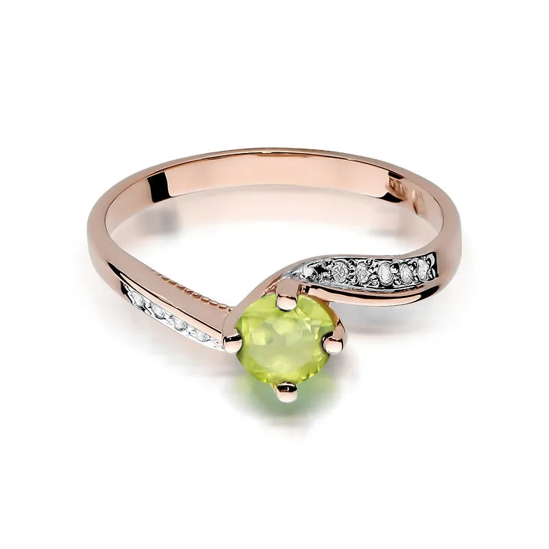 Gold Ring with 0.60ct Olivine and 0.05ct Diamonds
