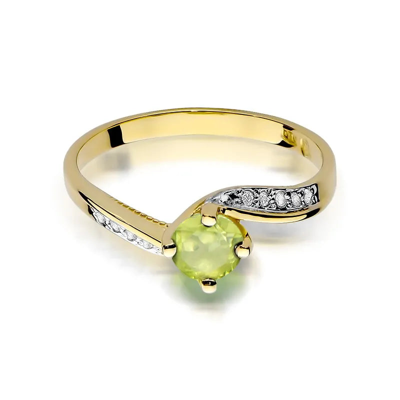 Gold Ring with 0.60ct Olivine and 0.05ct Diamonds