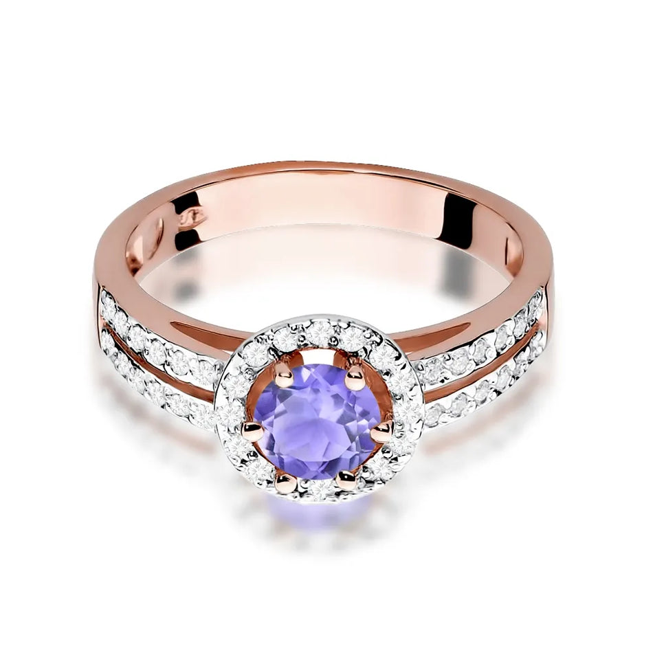 Gold Ring with 0.50ct Amethyst and 0.20ct Diamonds