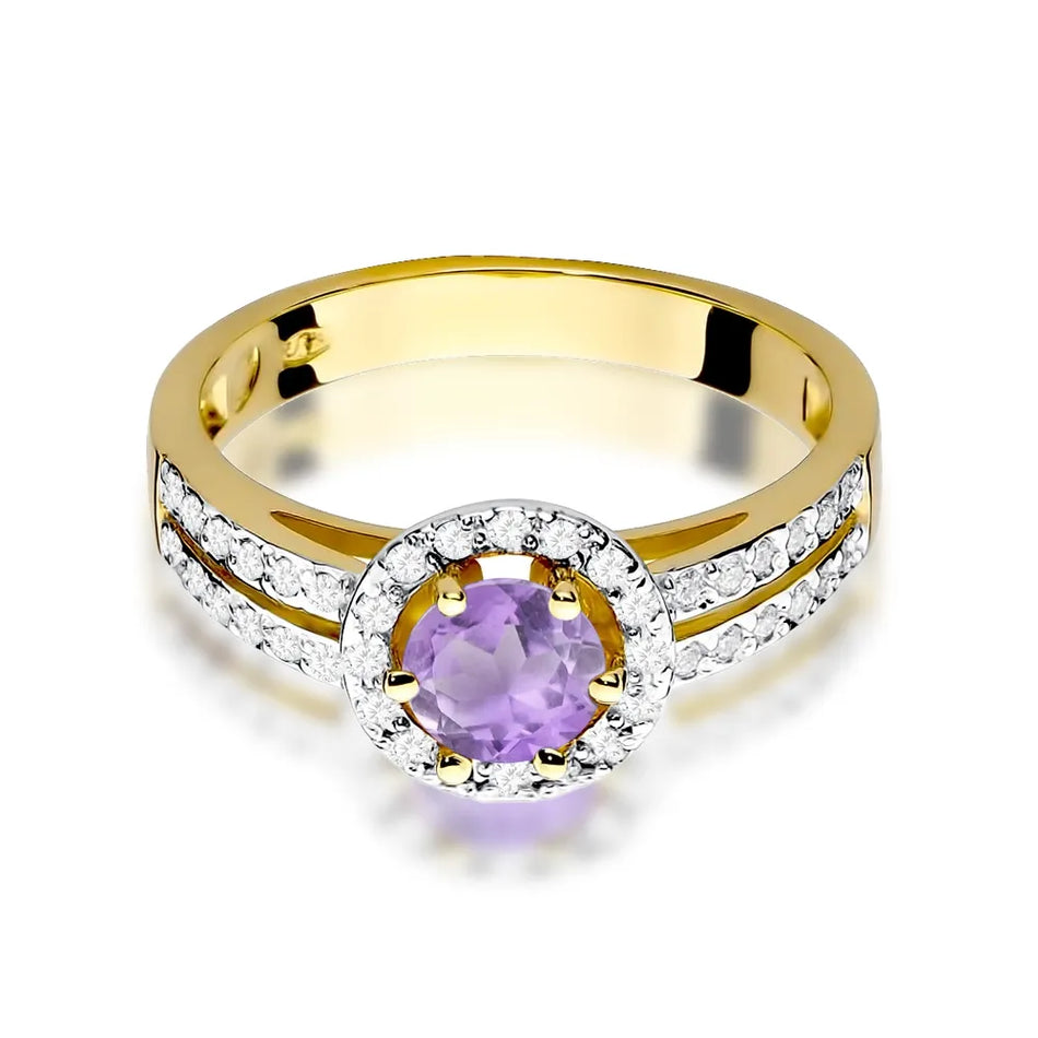 Gold Ring with 0.50ct Amethyst and 0.20ct Diamonds