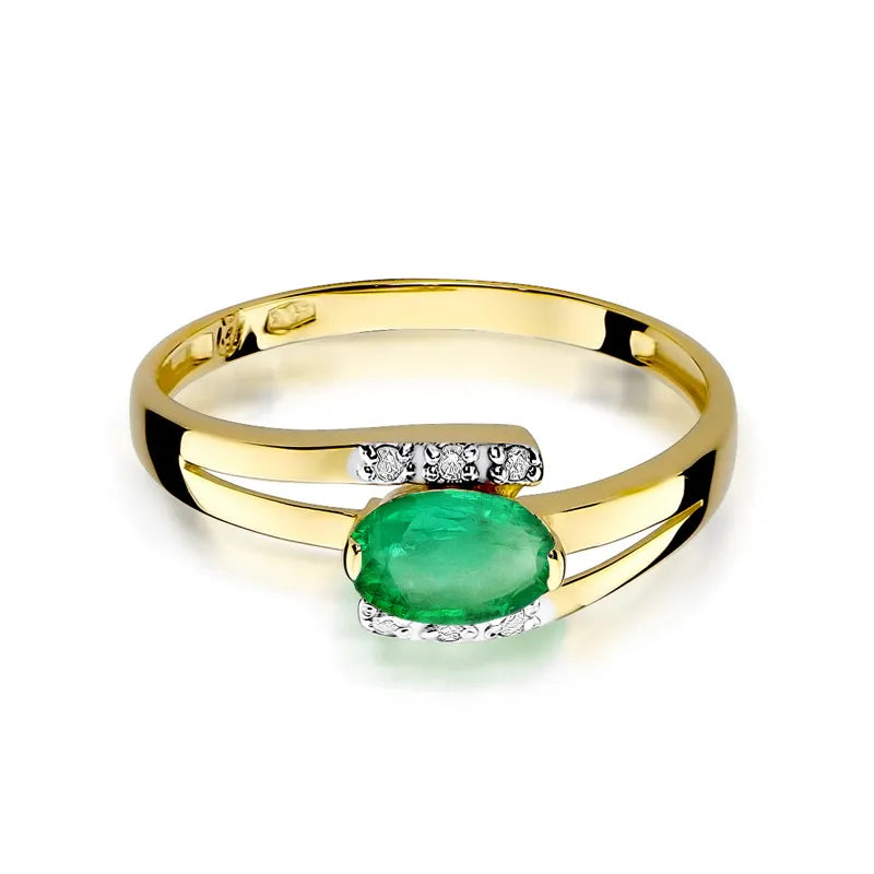 Gold Ring with 0.40ct Emerald and 0.052ct Diamonds
