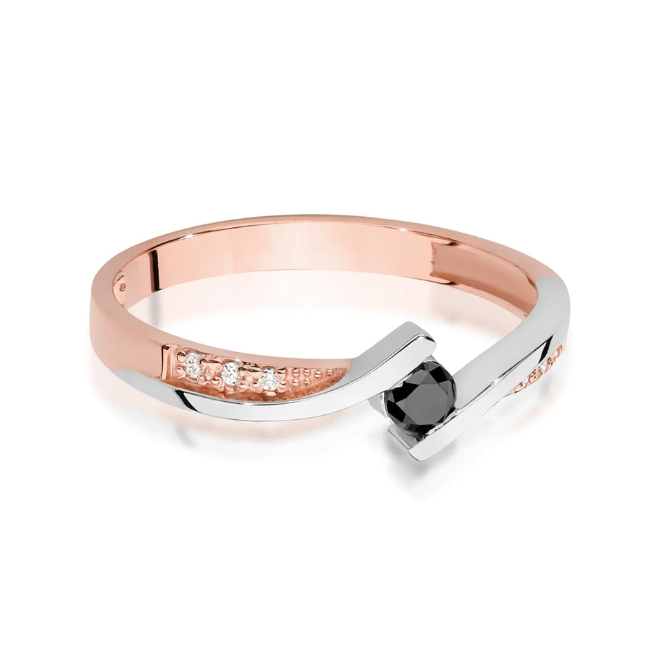 Gold Ring with 0.12ct Black diamond and 0.03ct Diamonds