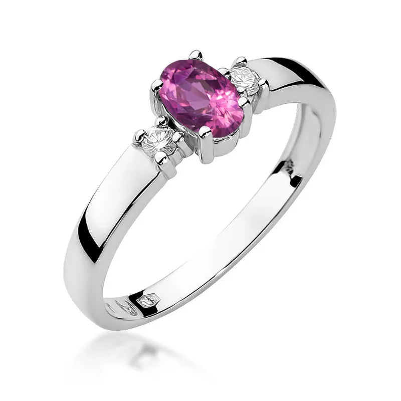 Gold Ring with 0.45ct Pink Sapphire and 0.08ct Diamonds