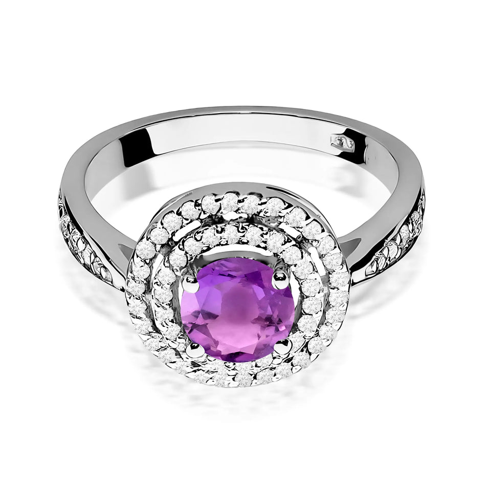 Gold Ring with 0.90ct Amethyst and 0.374ct Diamonds