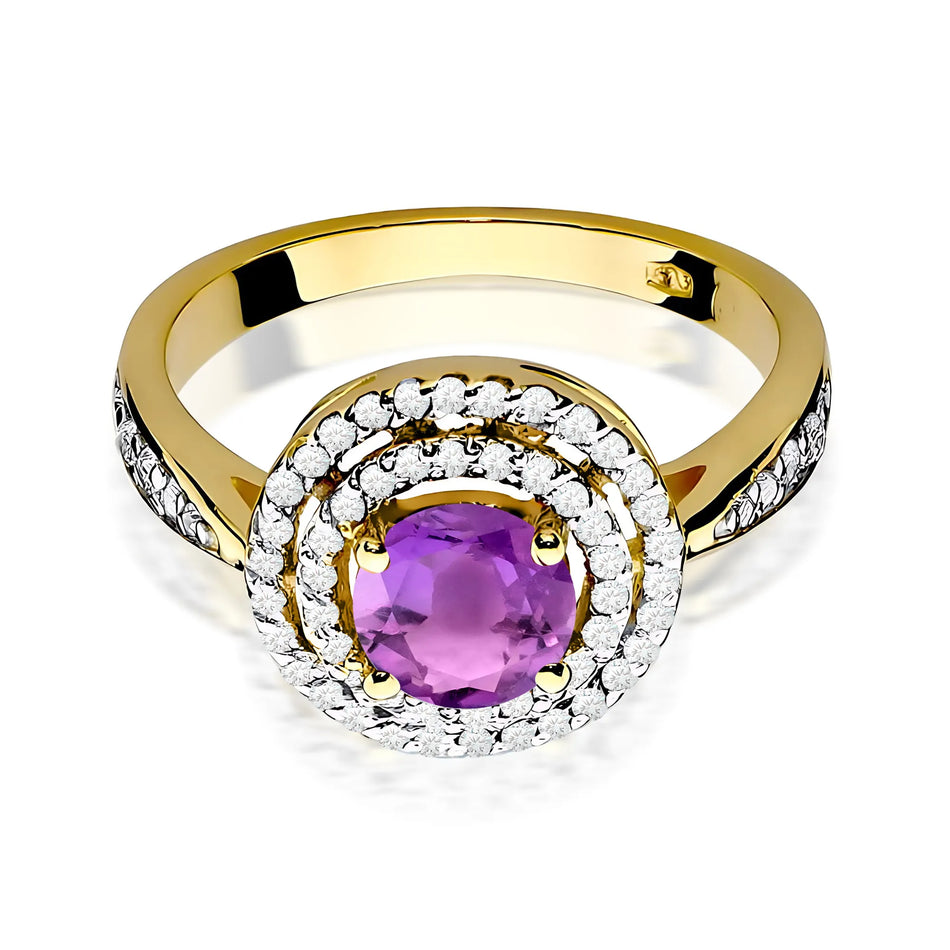Gold Ring with 0.90ct Amethyst and 0.374ct Diamonds