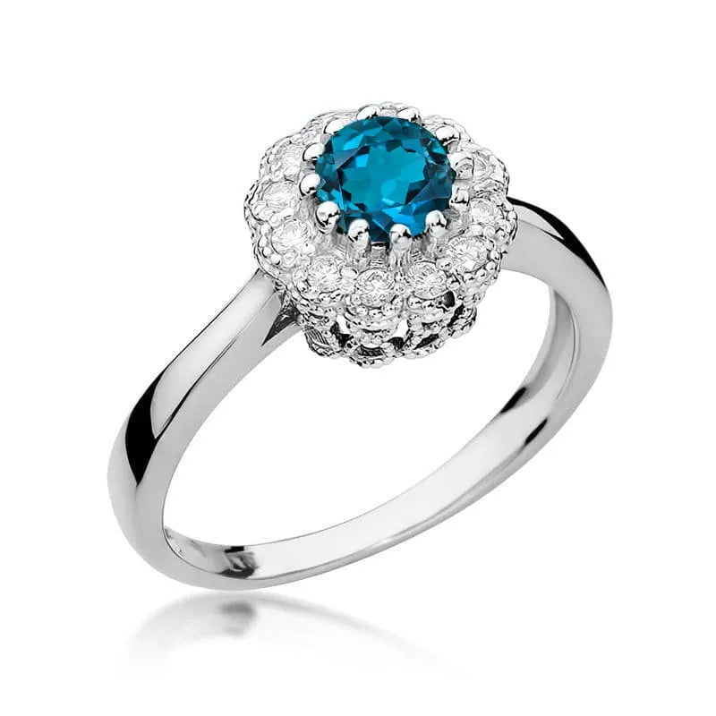 Gold Ring with 0.50ct Topaz London Blue and 0.174ct Diamonds