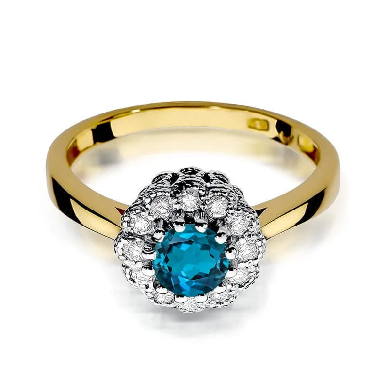 Gold Ring with 0.50ct Topaz London Blue and 0.174ct Diamonds