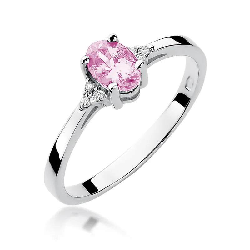 Gold Ring with 0.50ct Pink Topaz and 0.052ct Diamonds