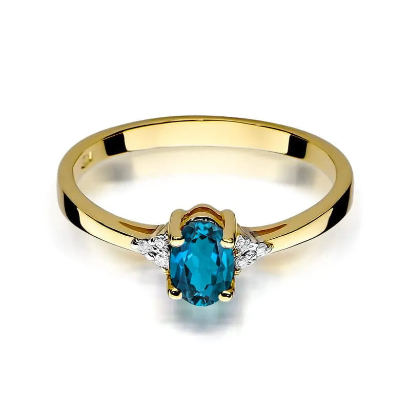 Gold Ring with 0.50ct Topaz London Blue and 0.052ct Diamonds
