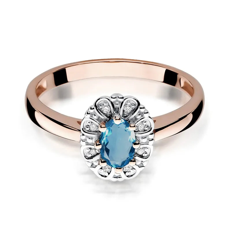Zlatý prsten s 0,50ct topazem London Blue a 0,069ct diamanty