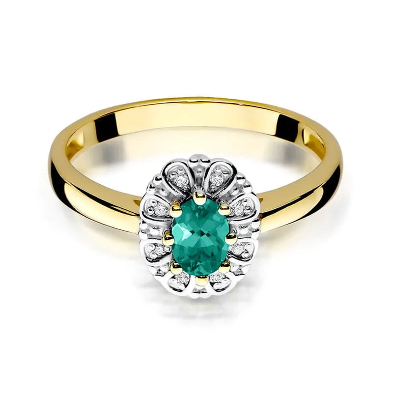 Gold Ring with 0.40ct Emerald and 0.069ct Diamonds