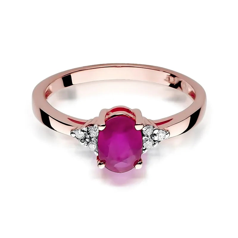 Gold Ring with 1.00ct Ruby and 0.052ct Diamonds