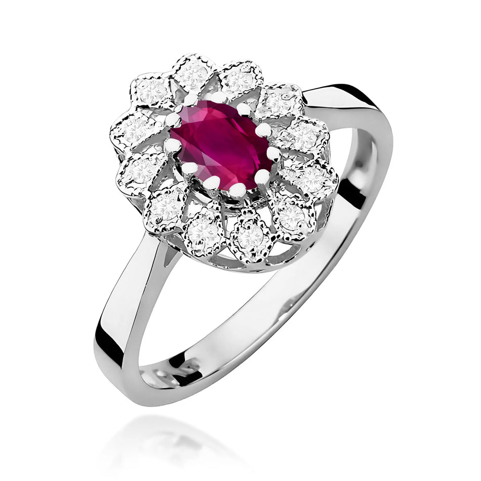 Gold Ring with 0.50ct Rhodolite and 0.103ct Diamonds
