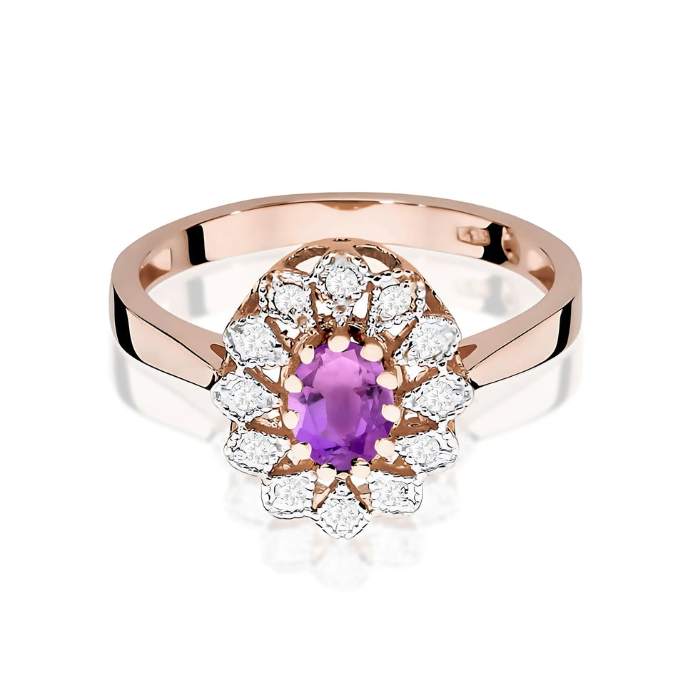 Gold Ring with 0.40ct Amethyst and 0.103ct Diamonds