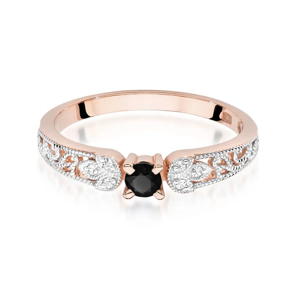 Gold Ring with 0.12ct Black diamond and 0.03ct Diamonds