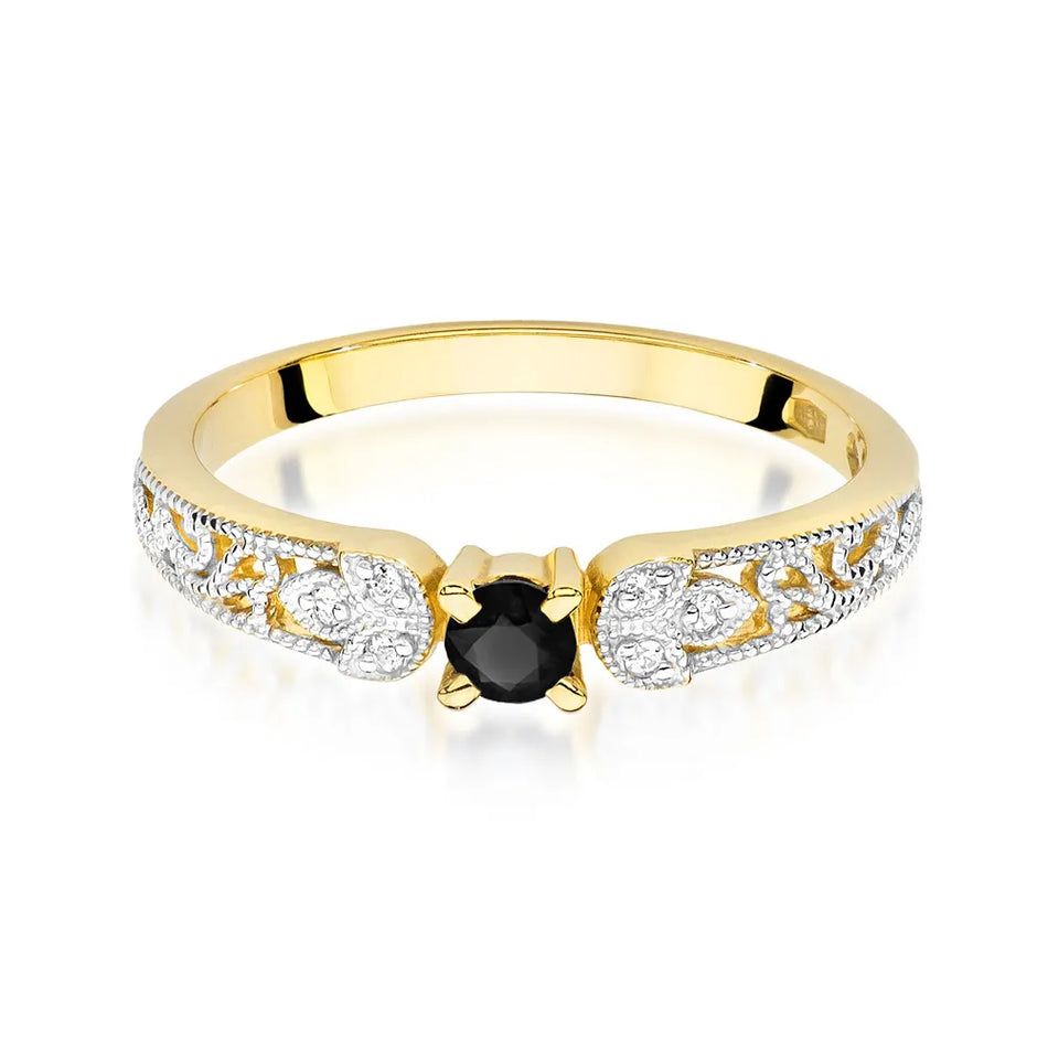 Gold Ring with 0.12ct Black diamond and 0.03ct Diamonds