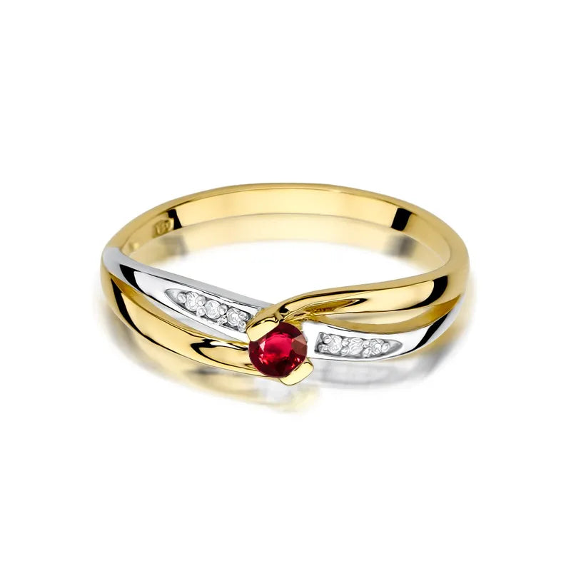 Gold Ring with 0.15ct Ruby and 0.03ct Diamonds