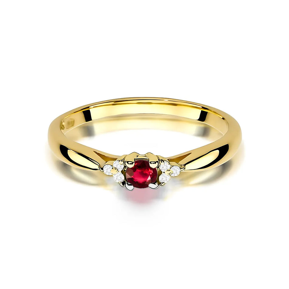 Gold Ring with 0.15ct Ruby and 0.03ct Diamonds