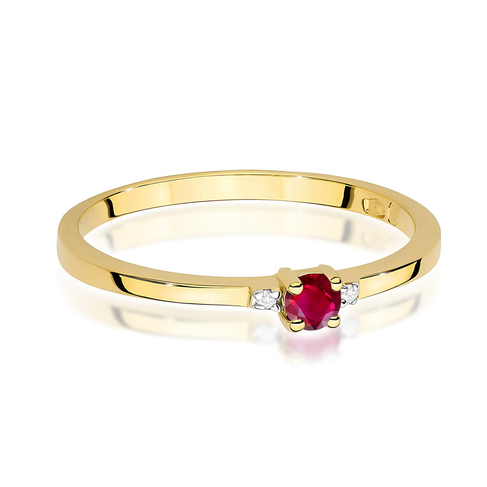 Gold Ring with 0.15ct Ruby and 0.01ct Diamonds